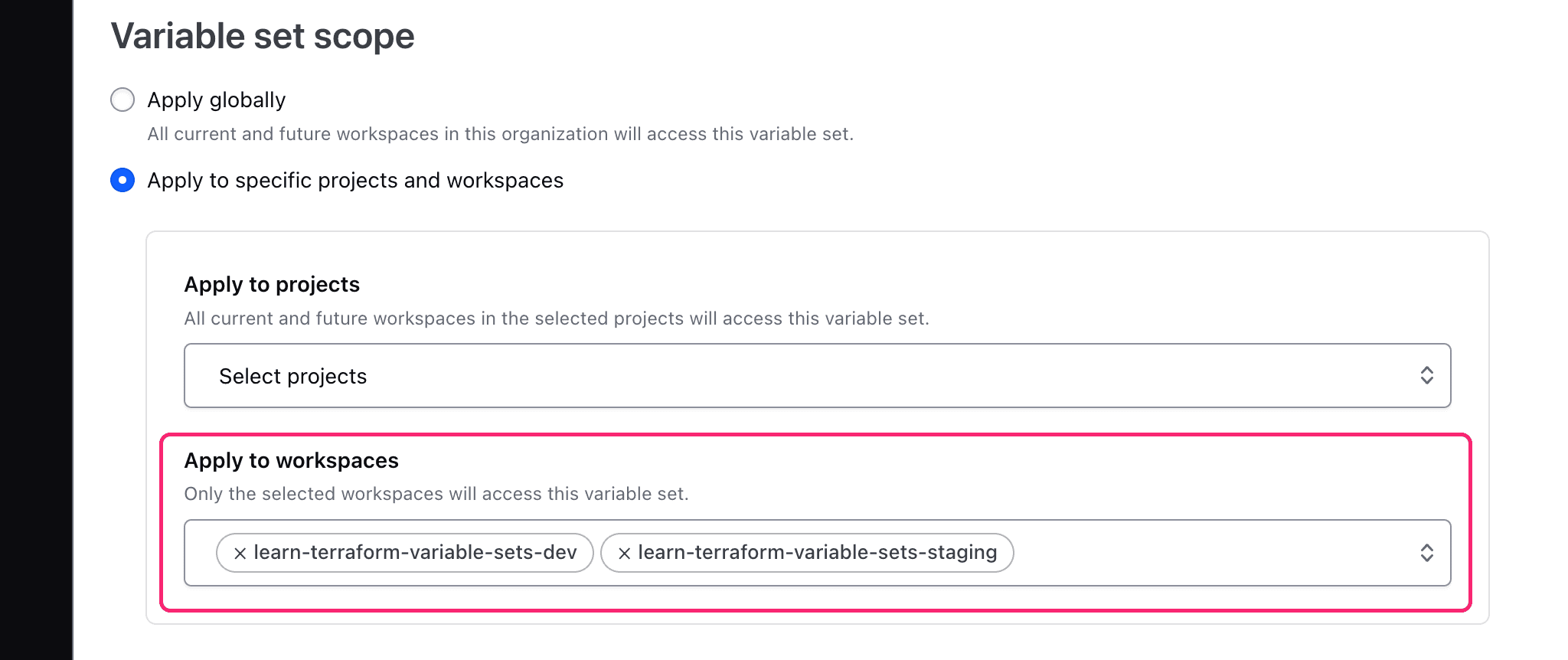 Create HCP Terraform variable set